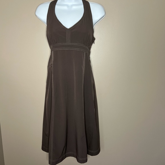 Athleta Dresses & Skirts - Athleta Pack everywhere Travel Halter dress brown UPF50 size 6